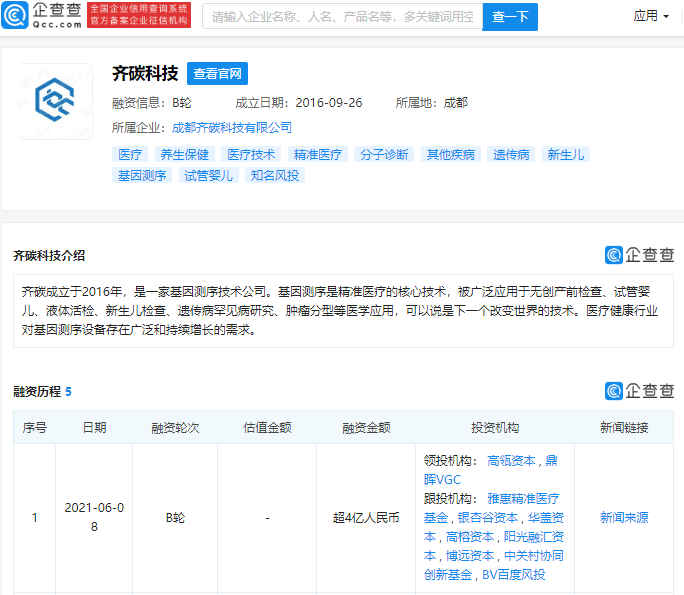 高瓴资本领投基因测序新势力 齐碳科技引领精准医疗新浪潮